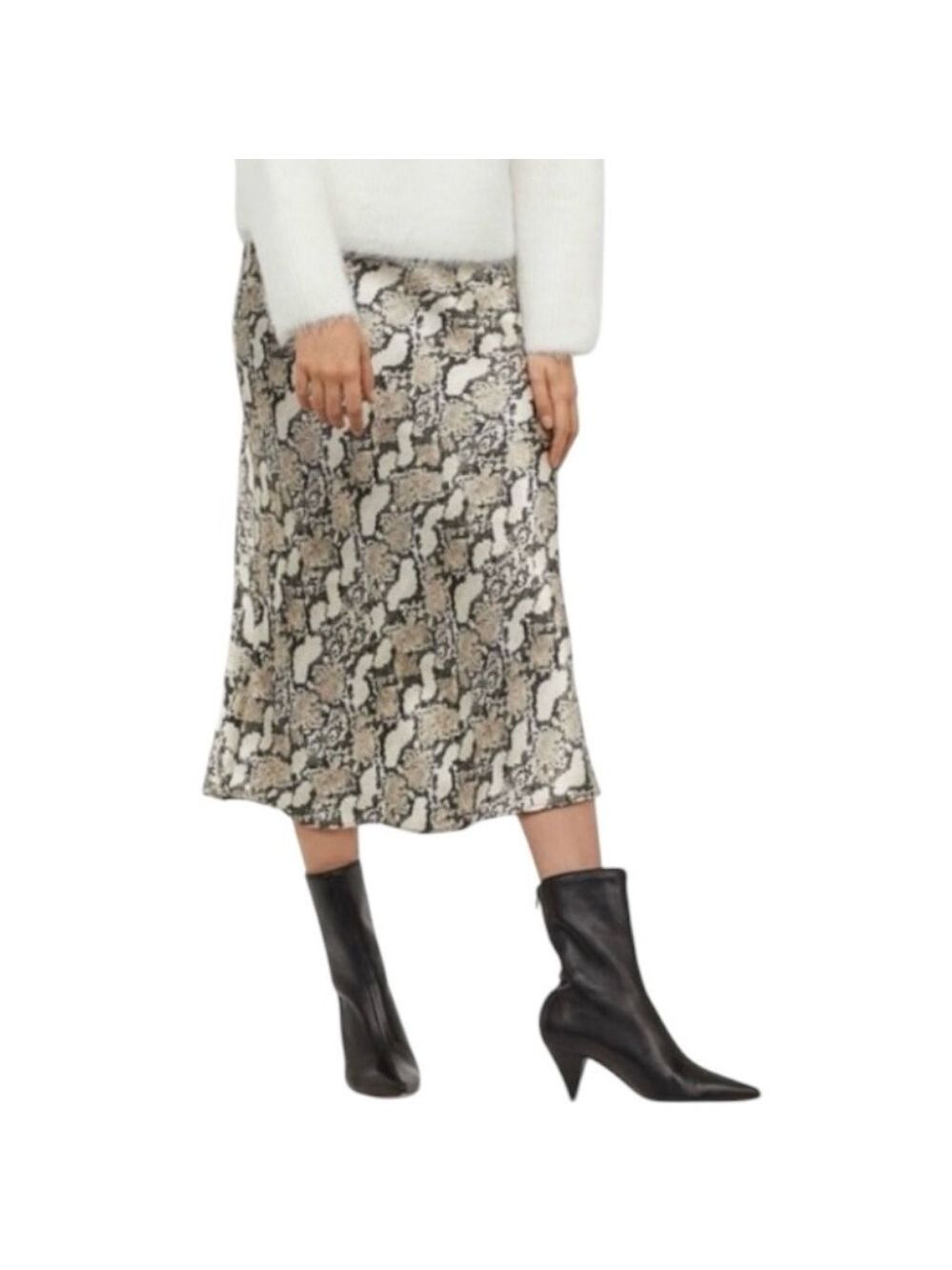 SNAKE SKIN PRINT  MIDI SKIRT SATINY SLIP SKIRT W/ SIDE ZIP CLOSURE SZ 4